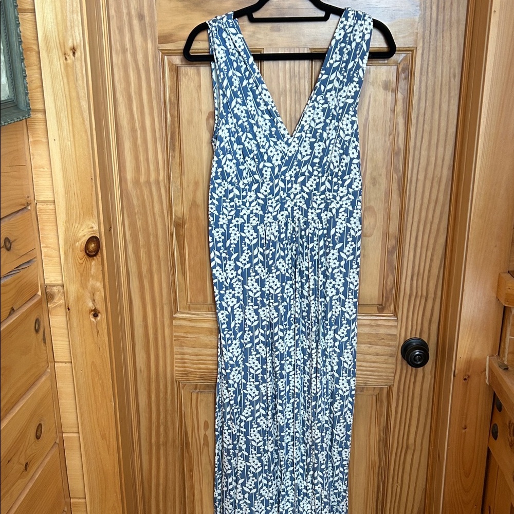 Modcloth Navy and White Patterned Maxi Dress